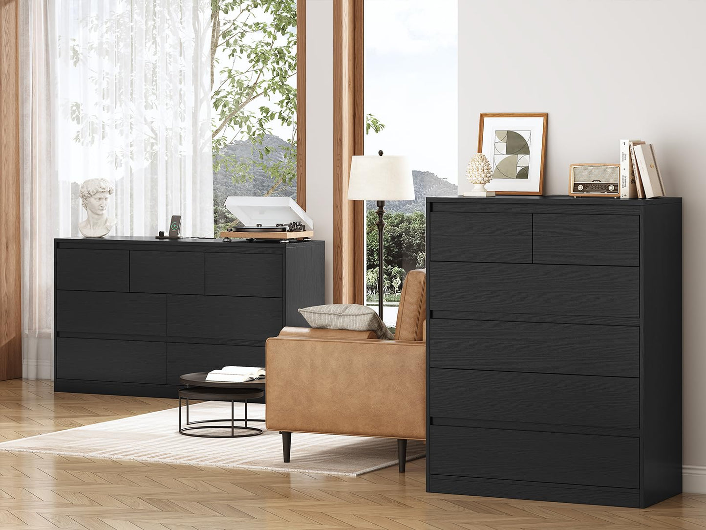 AOGLLATI Black Dresser for Bedroom, Modern Tall Dresser with 6 Drawers, Dressers & Chest of Drawers with Charging Station Handle Free,Wooden 6 Drawer Dresser for Bedroom Living Room,Black - WoodArtSupply