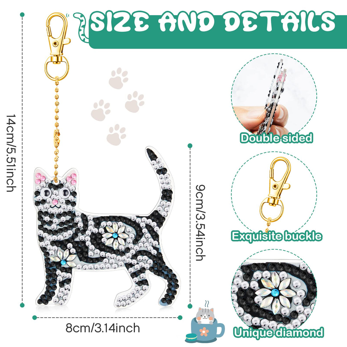 Henoyso 24 Pcs Cat Diamond Painting Keychains Diamond Art Key Chains DIY 5d Double Sided Drill Kit Painting Ornaments Set for Adult Art Craft Supplies Gift Accessories Henoyso
