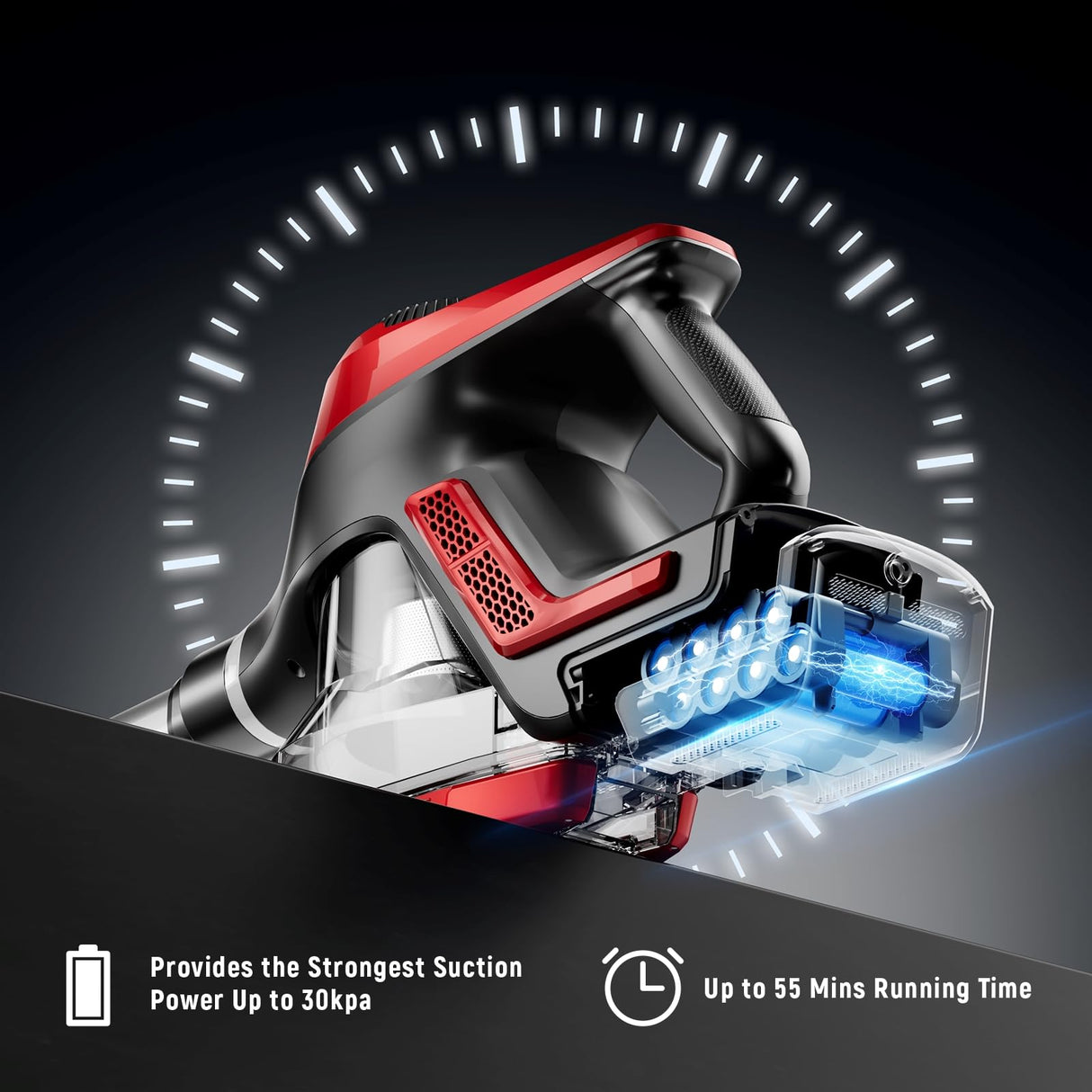 Cordless Vacuum Cleaner, 30Kpa Home Stick Vacuum, Smart Display & 1.5L Dust Cup, 55mins Max Runtime, Rechargeable Lightweight Handheld Vavuum for Pet Hair/Carpet/Hardwood Floor/Car Curvymoontech