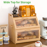 Bread Box, Bread Box for Kitchen Countertop, Large Bread Storage Container for Homemade Bread, Wooden Farmhouse Breadbox Organizers, Double Layer Bread Bin with Acrylic Window Bread Holder,Brown TQQDCI