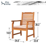 PHI VILLA 6 Pieces Acacia Wood Outdoor Dining Chairs with Cushions, Patio Wooden Armchairs Set of 6, Natural Teak Dining Chairs for Deck, Yard, Porch PHI VILLA