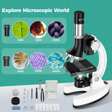 1200X Kids Microscope Science Kit - Handheld Microscope for Kids with Prepared Slides Metal Body LED Light Carrying Box Educational Compound Toy Set for Children Ages 8-12 5 Year Old Boys & Girls Gift USCAMEL