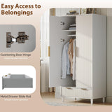 VINGLI Fluted Wardrobe Closet Armoire with Doors And Drawers, White Wardrobe Cabinet with Hanging Rack, Bedroom Closet Wood, Free Standing Armoire with Shelf and Solid Wood Legs, 31.5"W*19.7"D*69.3"H VINGLI