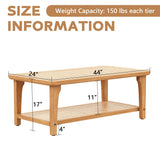 Yongchuang Rattan Rectangle Coffee Table Boho Wood Tea Table 44" Mid Century Modern 2-Tier Center Table for Living Room Office