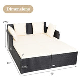 HAPPYGRILL Outdoor Daybed Rattan Wicker Patio Daybed with Padded Cushions Pillows and Sturdy Aluminum Foot, Patio Sofa Furniture Set for Garden Porch Poolside HAPPYGRILL