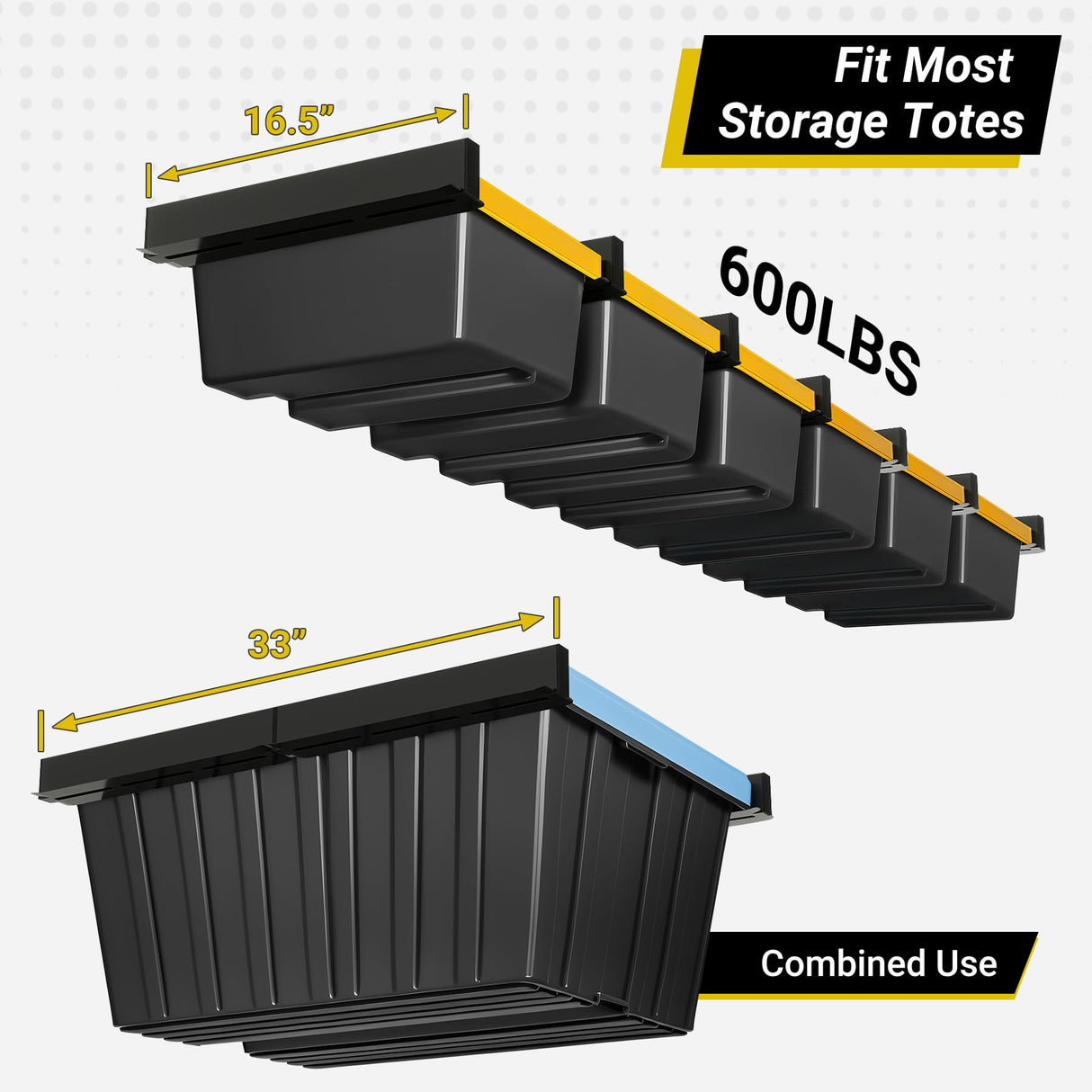 Eastrexon 6-bin Overhead Garage Storage Rack, Ceiling Storage Racks Heavy Duty, Powder Coated Tote Storage Rack for Garages, Sheds, Storerooms (7 PCS, for 6 Bins) Eastrexon