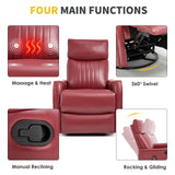 Trustyue Swivel Rocker Recliner Chair, 360° Swivel Recliner with Heat and Massage, Rocker Recliner Nursery Glider Chair with Side Pockets for Living Room (Red, Faux Leather) Trustyue