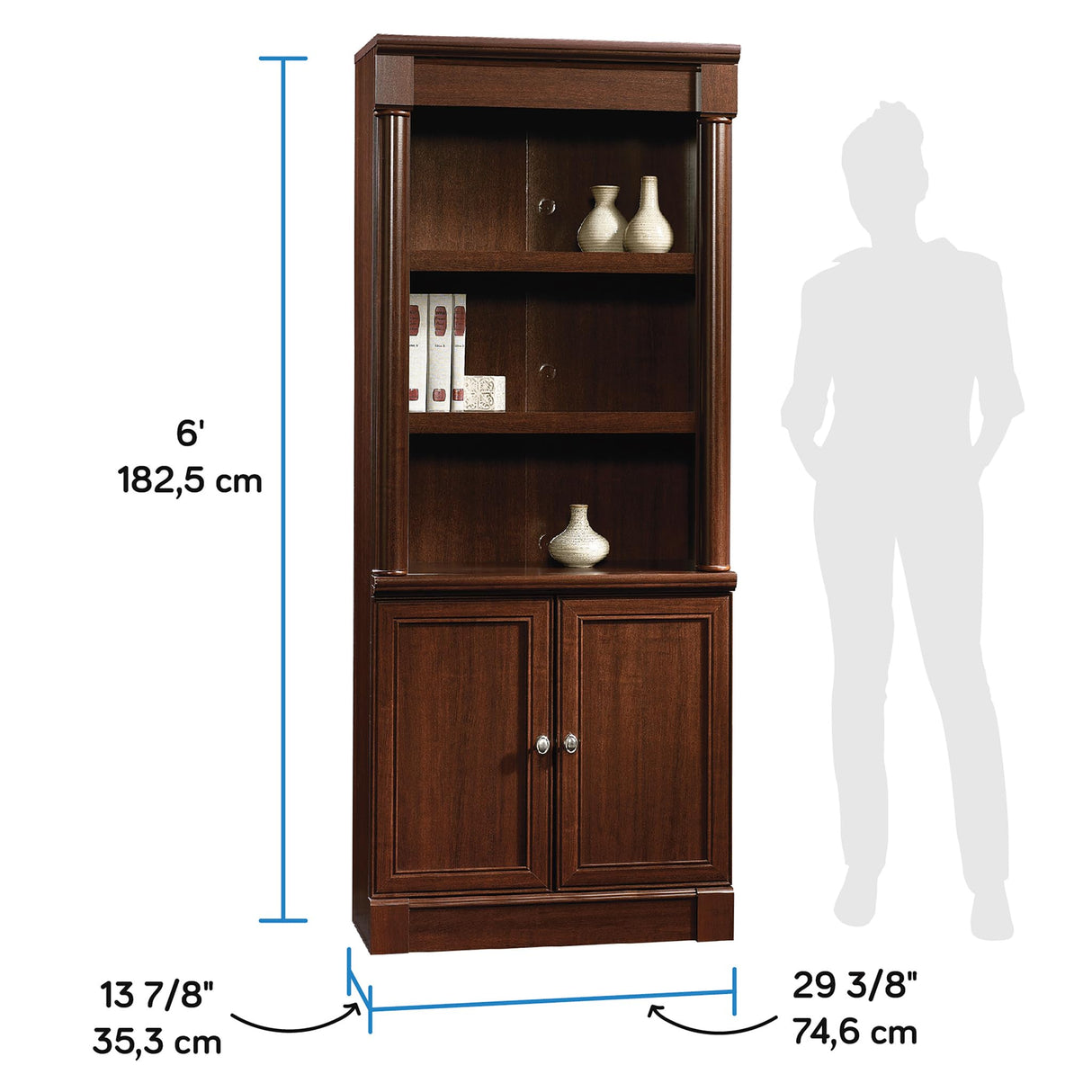 Sauder Palladia Book Shelf, Bookshelf with Storage, Library Bookcase with Doors and Adjustable Shelves, in Select Cherry finish Sauder