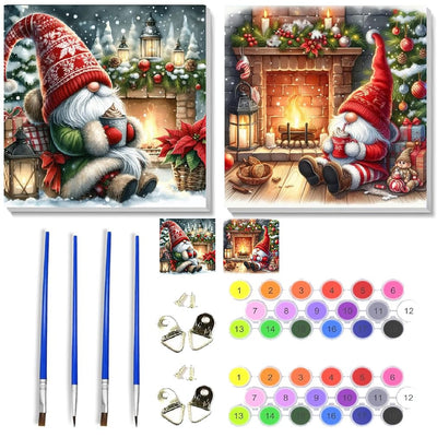 2 Pack Gnome Paint by Numbers Kit for Adults Beginner with Framed,Christmas Easy Adult Paint by Number Kits on Canvas DIY Painting for Beginners Art by Numbers for Home Wall Decor 10x10 Inch