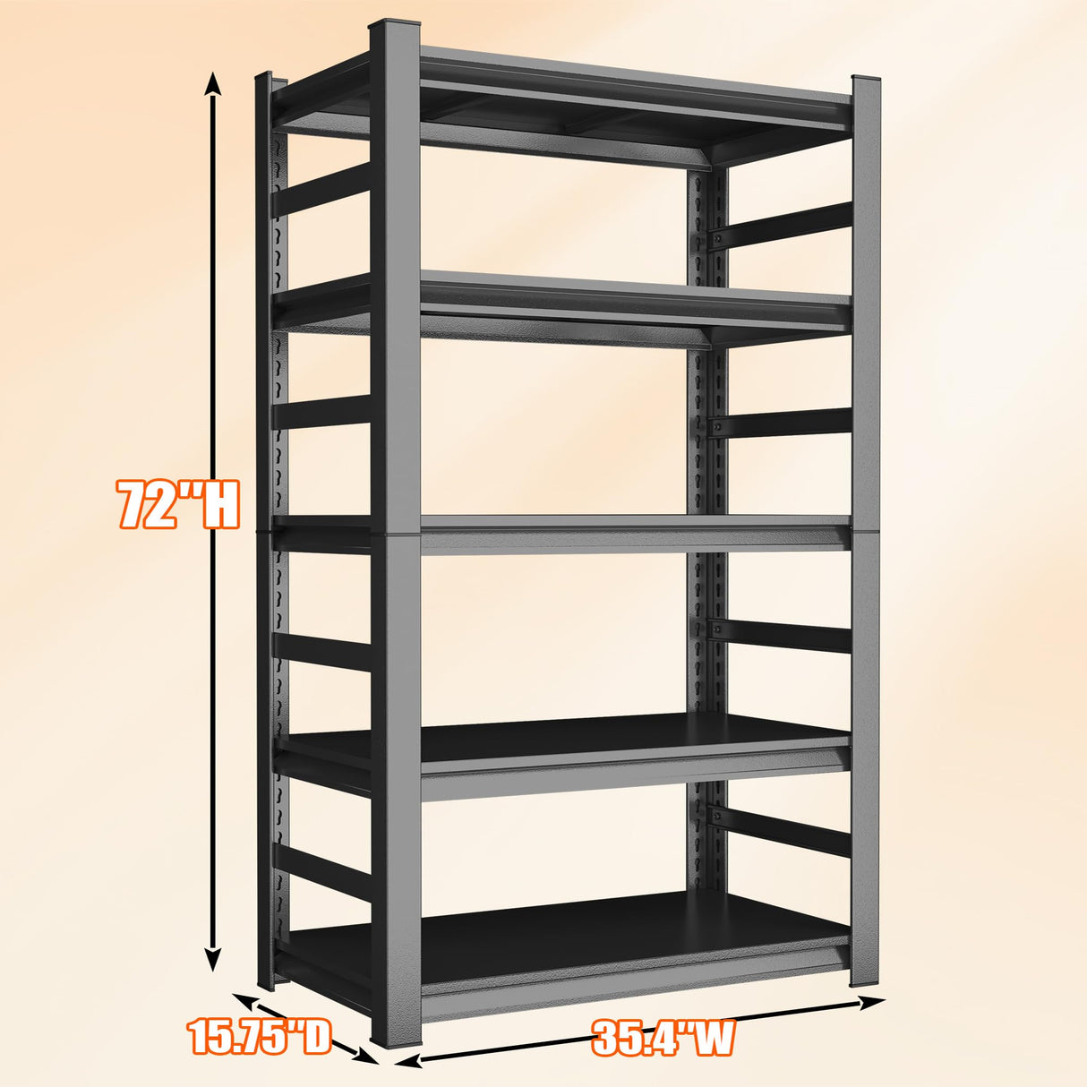 72"H Garage Shelving Heavy Duty Rack, 3500 LBS Large Capacity 5 Tier Adjustable Storage Shelves, Metal Industrial Shelf Units for Garage, Basement and Warehouse, 72"H×35.4"W×15.75"D, Black ErgoNova