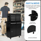 SumKea Wheels, Box, 5 Drawer Rolling Tool Chest and 2 Lockers, Detachable Storage Cabinet, for Garage Warehouse Workshop, Black SumKea