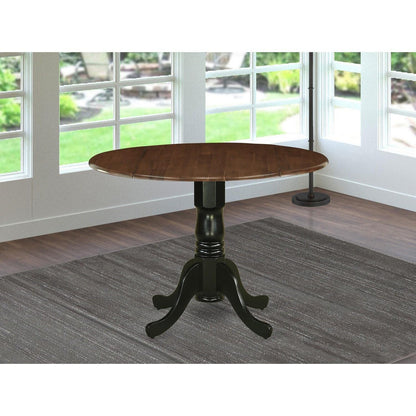 East West Furniture DMT-WBK-TP Dublin Dining Room Table - a Round kitchen Table Top with Dropleaf & Pedestal Base, 42x42 Inch, Walnut & Black - WoodArtSupply