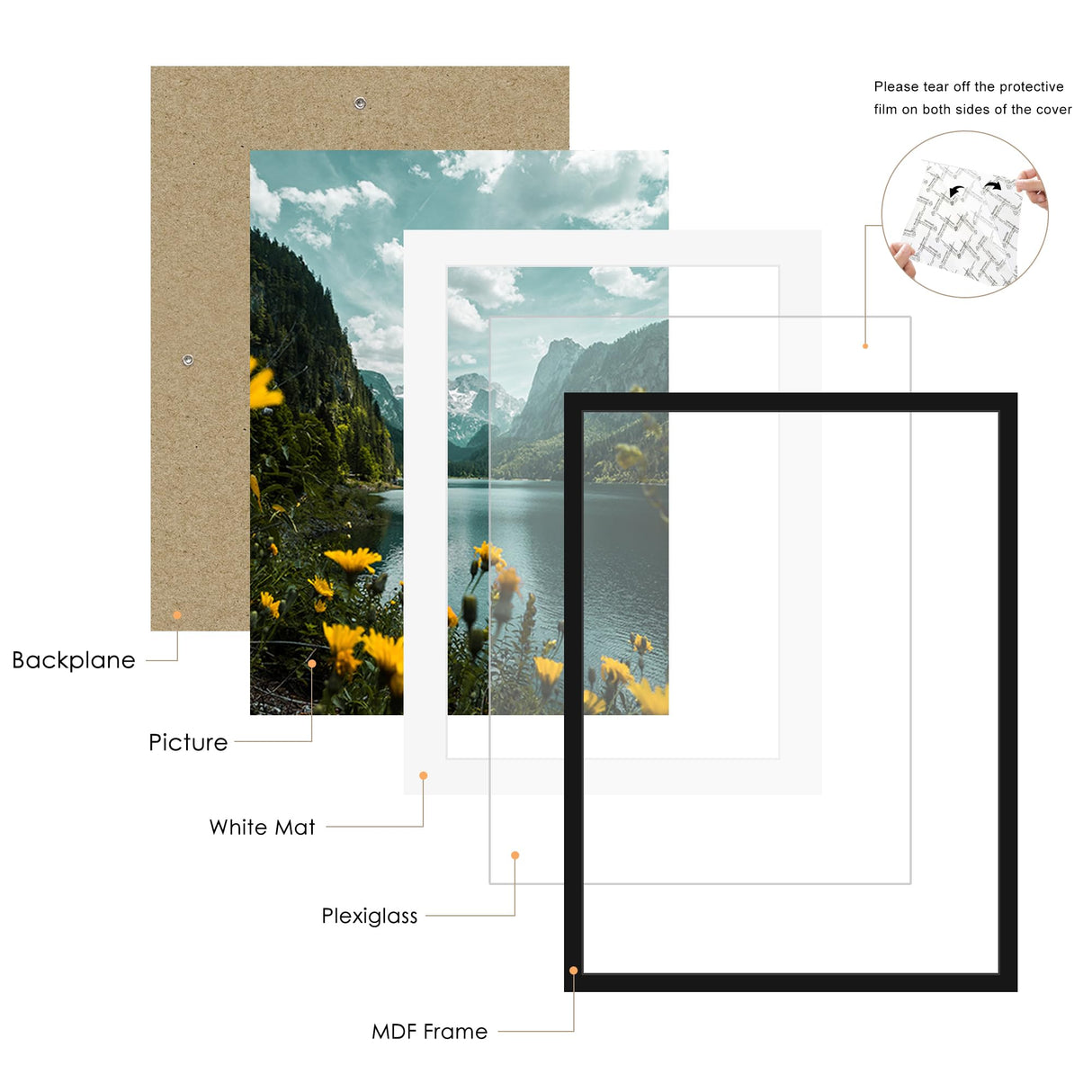 Picrit 20x27 Picture Frame 3 Pack, Black Puzzle Frame, Display Poster 16 x 24 with Mat or 20 x 27 without Mat for Horizontal or Vertical Wall Mounting. Picrit