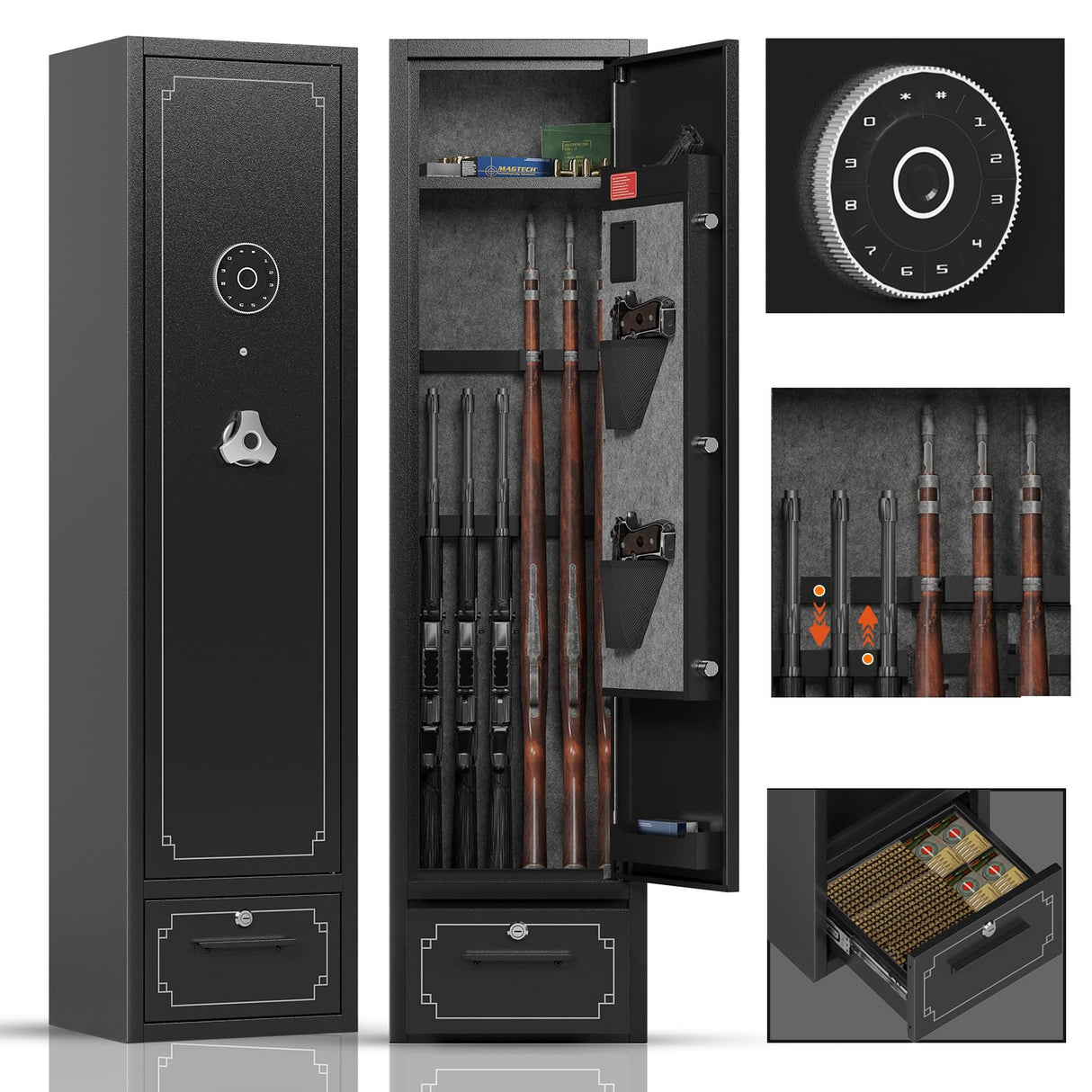 Xyvaly 6 Gun Safe,Gun Safe for Rifles and Pistols,Multi-Function Gun Cabinet,Gun Cabinet for Home Rifle and Pistols,Large Capacity Gun Safe Rifle,Anti-Theft Gun Safe with Handgun Racks Xyvaly