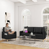 TYBOATLE 66" Black Faux Leather Sofa Couches w/USB, 2 Piece Living Room Set, Mid-Century Modern Tufted Loveseat 2 Seater Office Small Couch Love Seat for Small Space Bedroom Drom Apartment TYBOATLE