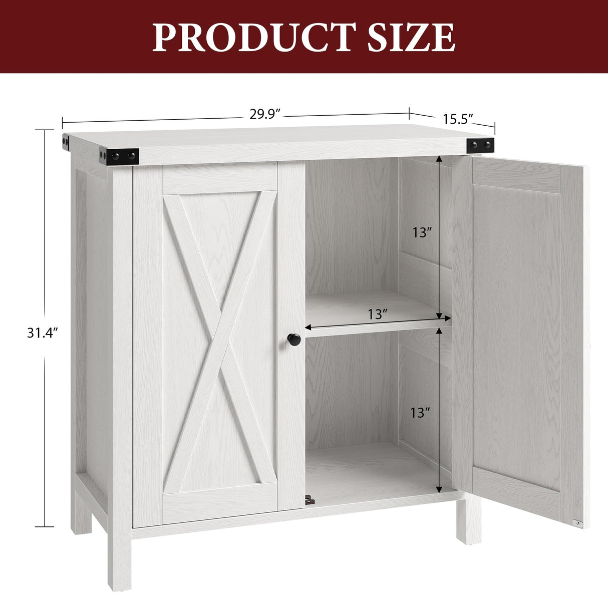 GarveeHome Farmhouse Sideboard Buffet Cabinet, Small Storage Cabinet with 2 Doors and Adjustable Shelves, Accent Entryway Console Cupboard for Living Room, Dining Room, White GarveeHome