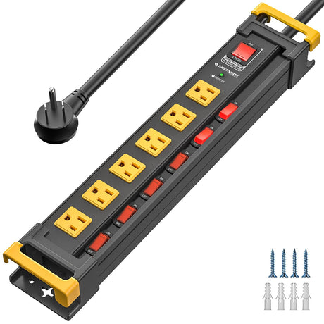 3300J Heavy Duty Surge Protector Power Strip with Individual Switches,6 Outlet Metal Mountable Power Strip with 6FT Cord Management, Wide-Spaced, ETL Listed (15A/1875W) Green Box Innovations