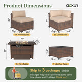 Aoxun 8 Piece Patio Furniture Set with 44” Fire Pit Table Wicker Rattan Outdoor Sectional Sofa Set with Coffee Table and Thickened Cushions, Beige (Waterproof Cover Included) Aoxun