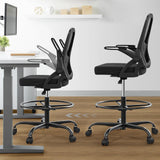 Alolo Drafting Chair with Flip-up Armrests,Tall Office Chair Adjustable Height and Ergonomic Standing Desk Chairs with Lumbar Support and Adjustable Footrest Ring（Black） Alolo