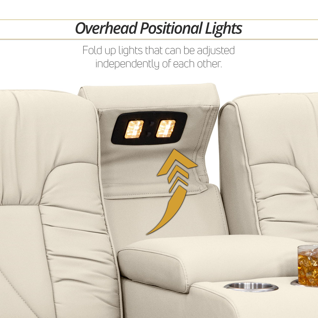 Qualitex De Leon RV Loveseat w/Storage Console, Ultimate Leather, Heat and Massage, Power Recline, Bisque Qualitex