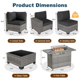 VONZOY 7 Piece Patio Furniture Set with Fire Pit Table, Outdoor Sectional Conversation Sets Wicker Rattan Sectional Sofa with Coffee Table for Patio Garden Backyard, 4'' Thickened Cushion Black VONZOY