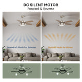 Fanbliss 42 Inch Nickel Ceiling Fans with Lights and Remote Control for Bedroom, Modern Ceiling Fan with Quiet Reversible DC Motor, 3CCT, Dimmable, LED for Living Room, Patio, Indoor and Outdoor Fanbliss