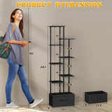 Vrisa Bookshelf with Fabric Drawer 7 Tier Bookcase with Storage 53" Tall Narrow Industrial Book Shelf Open Freestanding Shelf Organizer Unit for Living Room, Bedroom, Home Office, Black Vrisa