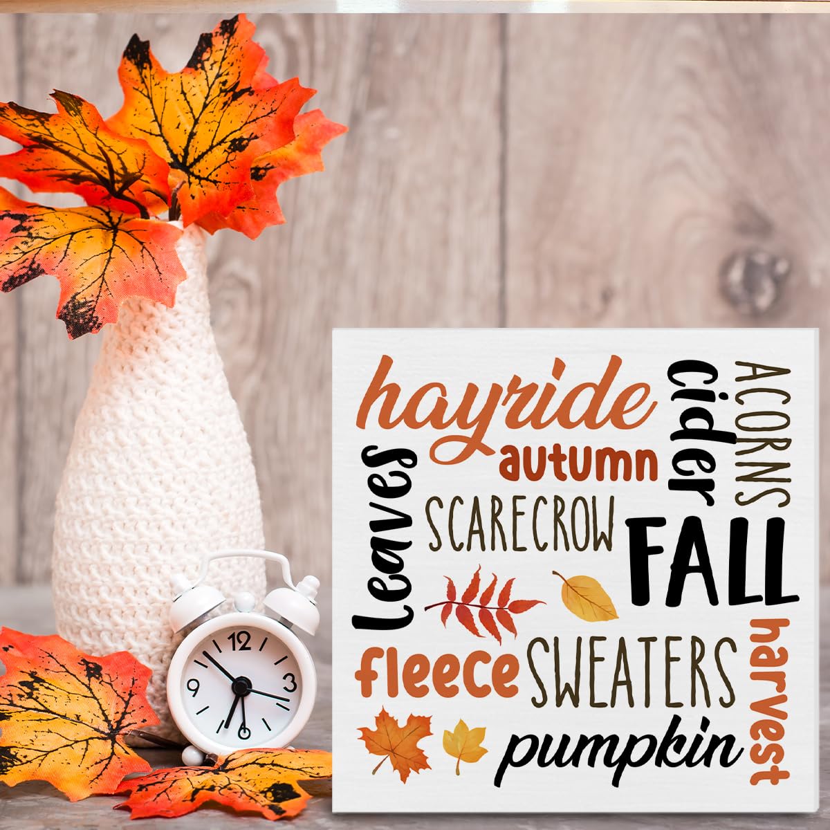 Fall Sign Autumn Wooden Sign Fall Farmhouse Home Decor for Desk Table Shelf Tabletop, 5 x 5 Inches brayqu