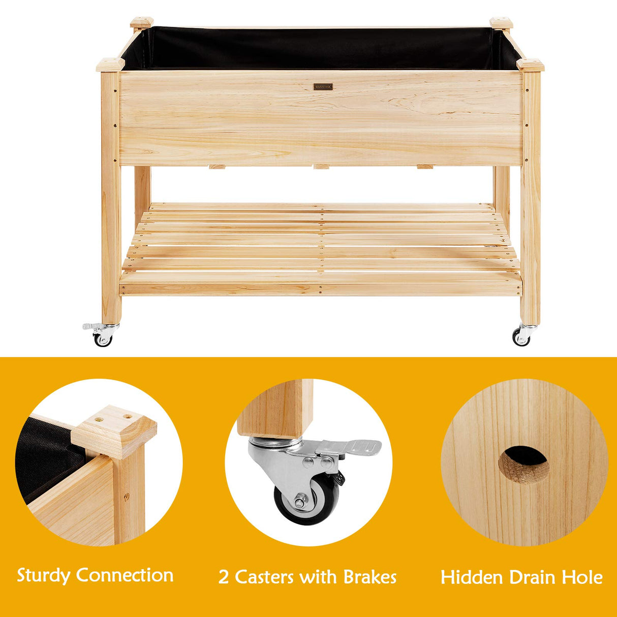 Giantex Raised Garden Bed on Wheels, Wood Planter Box with Legs, Liner, Drain Holes, Elevated Garden Bed for Vegetables, Standing Garden Container for Backyard, Patio, 47.5" LX 23.5" WX 33" H Giantex