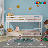 JOYMOR Solid Wood Low Twin Over Twin Bunk Bed for Kids/Toddlers/Junior, Bunk Bed Frame with Guardrails & Ladder for Boys Girls, No Box Spring Needed, White JOYMOR