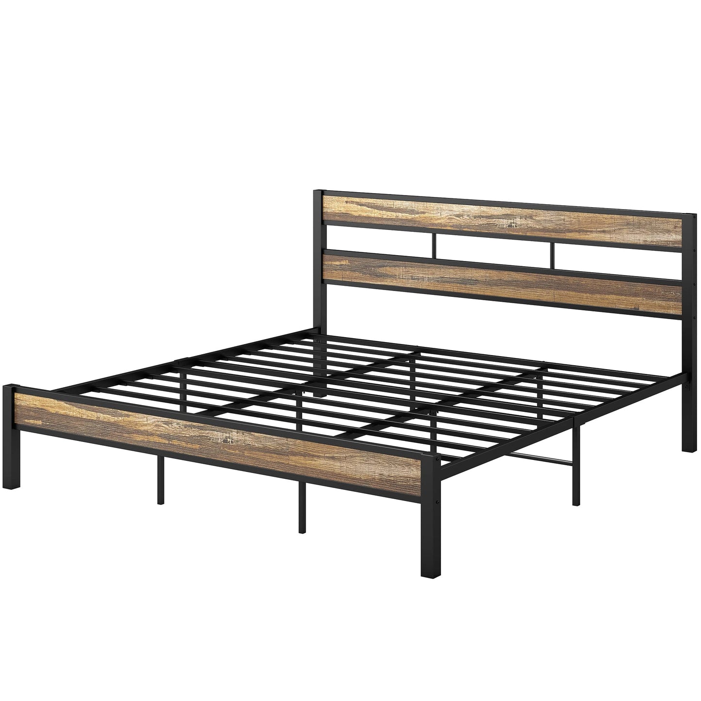 Rustic Brown LIKIMIO King Bed Frame with Headboard – Easy Assembly, Noise-Free, No Box Spring Required - WoodArtSupply