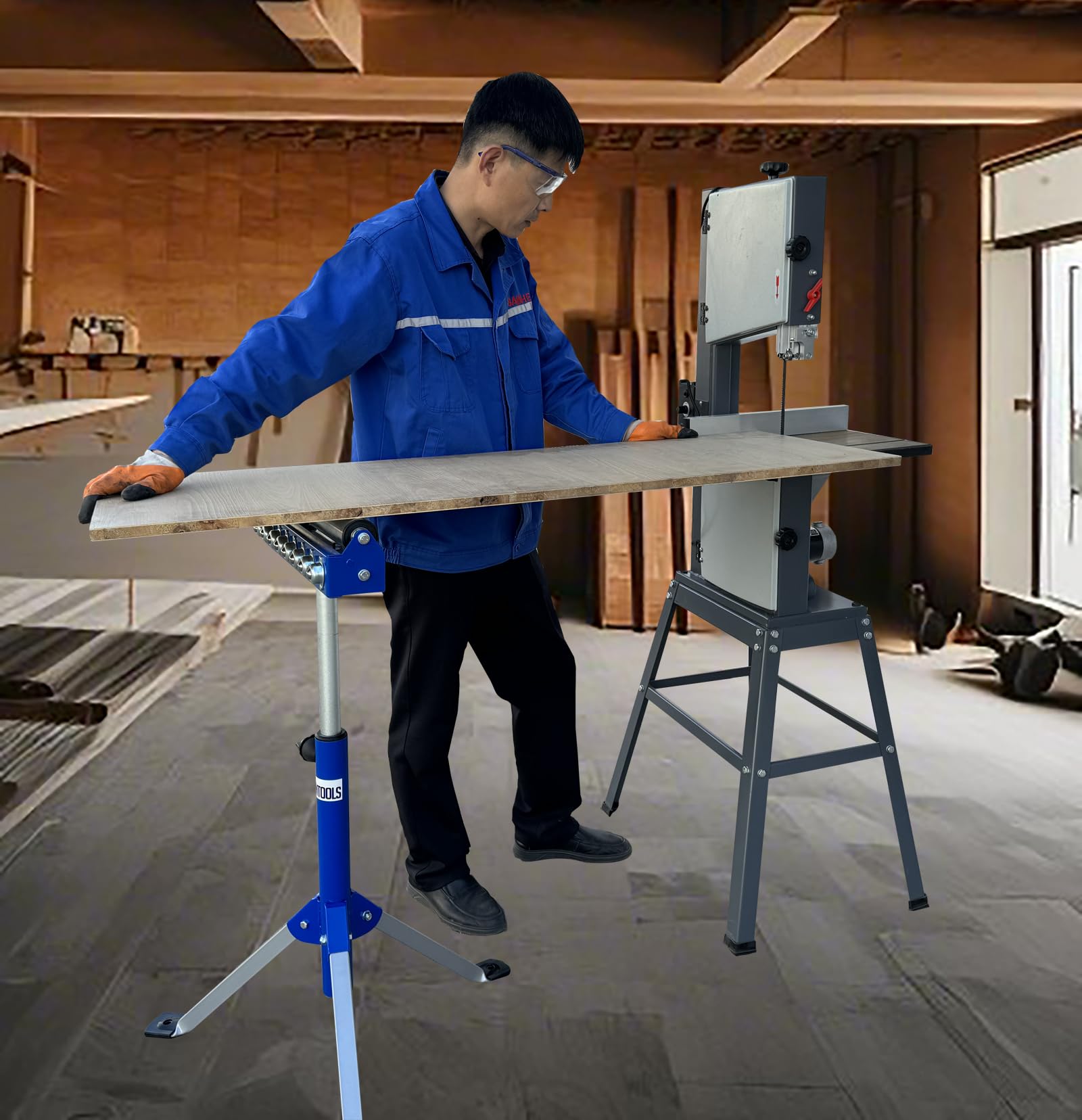 MENIPHIB Ball bearing roller stands for woodworking, adjustable roller stand for table saw,table saw outfeed kit, outfeed table for tablesaw,folding roller stand height adjustable, Blue - WoodArtSupply