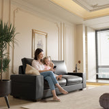 Valthie Faux Leather Couch, Mid Century Modern Comfy Loveseat Sofa with Wide Arm, Side Pockets, Solid Wooden Frame for Office, Living Room and Bedroom, 2 Seater (Black, 71.25 Inches) Valthie