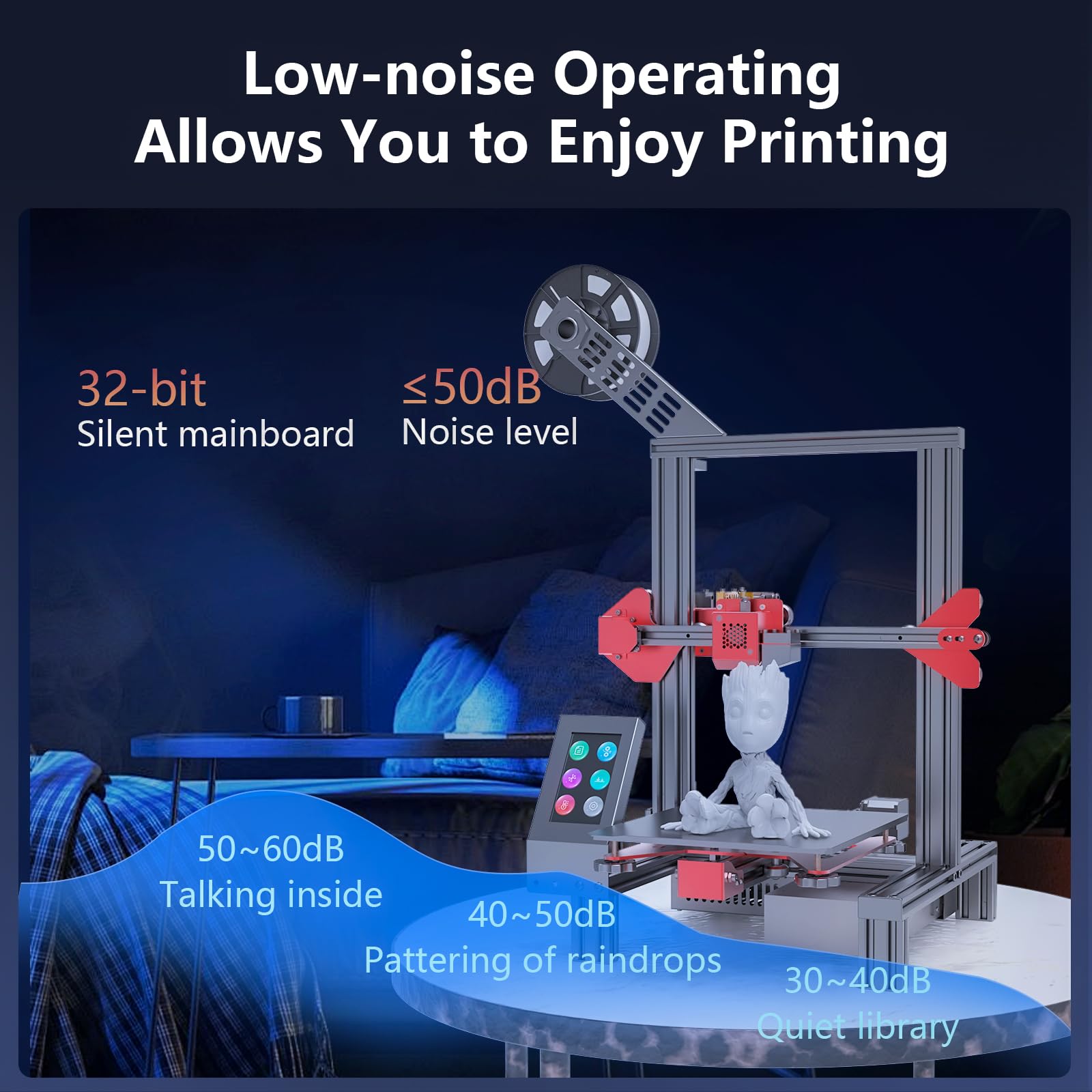 3D Printer, Entry-Level Printer, with Automatic Leveling, Dual Z-axis Fast and Stable, Full Metal extruder, Latest Version of Silent Motherboard and Filament Sensor, Print Size 11.8x11.8x12.6 - WoodArtSupply