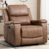 EBELLO Recliner Chair, Single Overstuffed Sofa Recliner, Breathable Faux Leather Manual Reclining Chairs with Hidden Cup Holder, Arm and Back for Adults, Living Room, Bedroom, Light Brown EBELLO