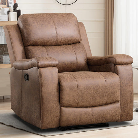 EBELLO Recliner Chair, Single Overstuffed Sofa Recliner, Breathable Faux Leather Manual Reclining Chairs with Hidden Cup Holder, Arm and Back for Adults, Living Room, Bedroom, Light Brown EBELLO