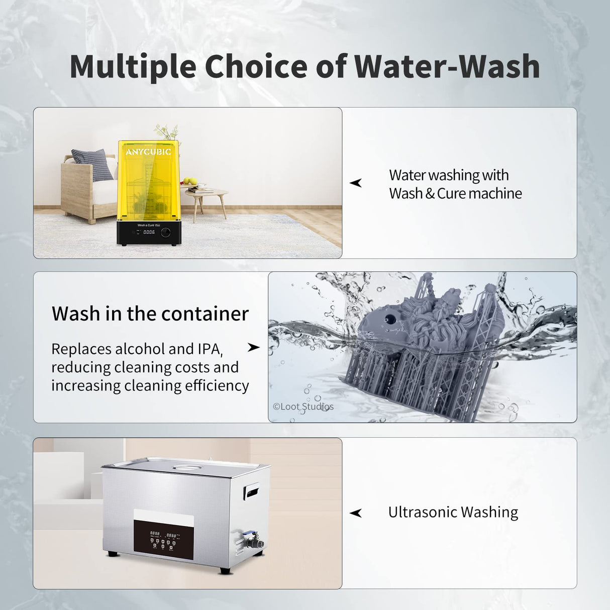 ANYCUBIC Water Washable Resin, 3D Printer Resin with Low Viscosity and Fast Printing, 405nm High Precision UV-Curing 3D Resin, Photopolymer Resin for 8K Capable LCD DLP 3D Printing (Grey, 1kg) ANYCUBIC