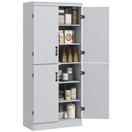 HOMCOM 70" Kitchen Pantry Cabinet, Freestanding Storage Cabinet with 4 Doors and 2 Adjustable Shelves for Dining Room, Gray HOMCOM