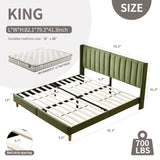 YUHUASHI upholstered Platform Bed Frame/King Bed Frame/Modern Geometric Double-Wing Design headboard/Velvet Fabric/Easy to Assemble no Noise (Grass Green, King (U.S. Standard)) YUHUASHI