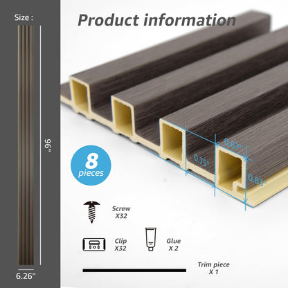 Art3d 8-Pack 96 x 6in. WPC Acoustic Slat Wall Panel for Modern Interior Decor, TV Background, Living Room, Grey Oak - WoodArtSupply