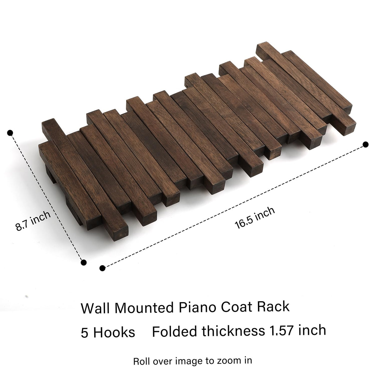 GOGREEBELL Natural Wood Wall Mounted Piano Coat Rack| Coat Rack Wall Mount| Flip Down Wall Hook Rack 5 Hooks| Entryway Wall Art Hook,Made of Acacia Wood (Wood Wax Oil Dyed Walnut Color).Wall Art GOGREEBELL