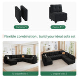 HONBAY Modular Sectional Sofa Oversized U Shaped Couch with Storage Seat Velvet 7-Seat Modular Sofa with Reversible Chaises,Velvet Black HONBAY