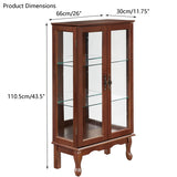 Goujxcy Lighted Curio Cabinet, Modern Floor Standing Glass Curio Cabinet Display Case Cabinet with Adjustable Shelves, Mirrored Back Panel and Tempered Glass Doors for Home/Office (Walnut) Goujxcy