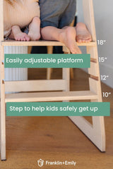 Franklin + Emily Wooden Toddler Tower and Step Stool (Toddler Step Stool with Leather Strap, Kitchen Tower, Safety Stool, Kid Step Stool, Activity Tower, Kid Tower) Franklin + Emily