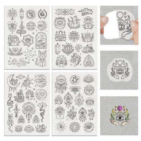 BENECREAT 4Sheets 63Pcs Water Soluble Embroidery, 11.7x8.3inch Devil's Eye Pattern Transfers Water Soluble Stabilizer for Embroidery Stick and Stitch Embroidery Designs BENECREAT