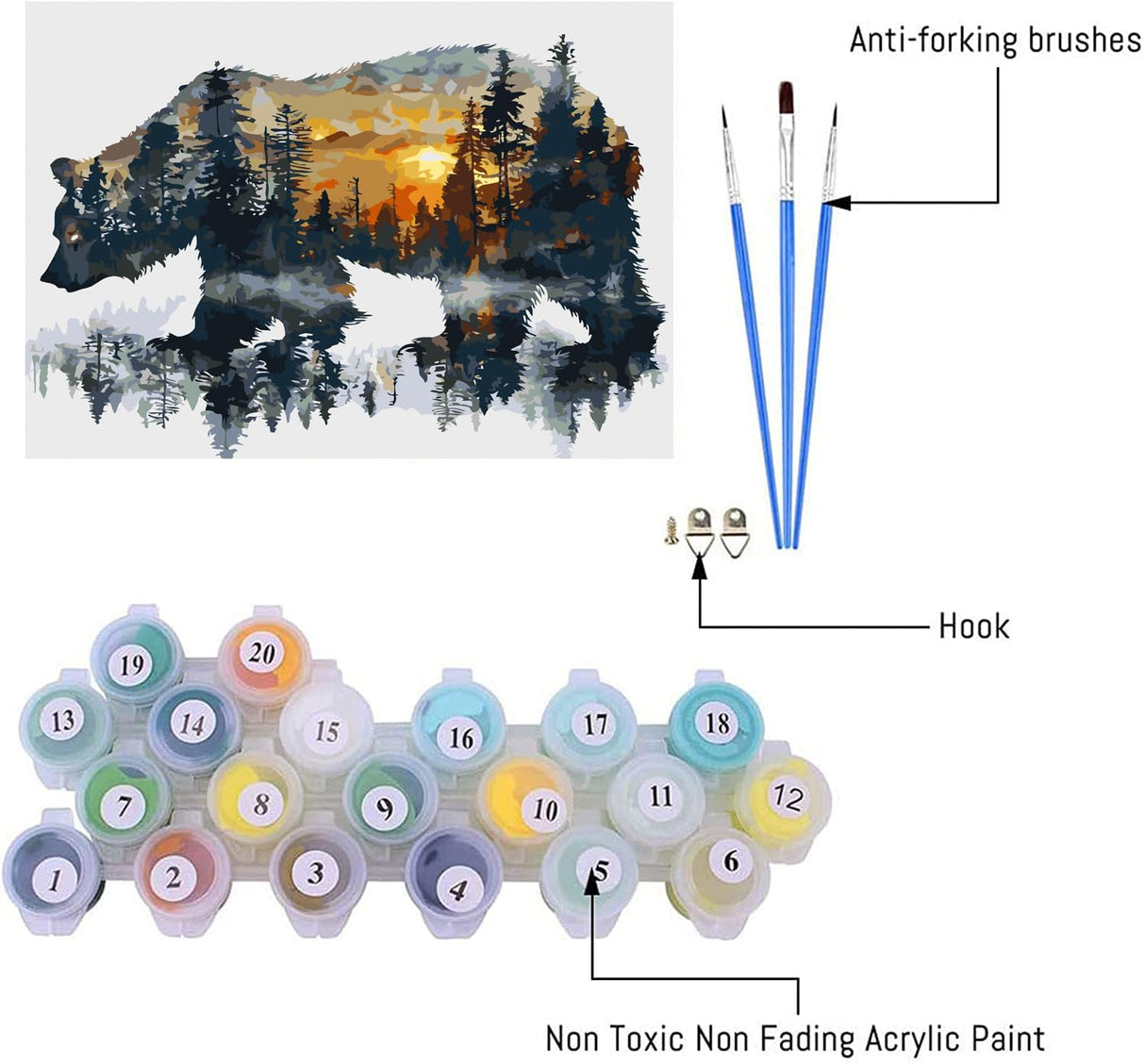 Apcufir Forest Bear Paint by Numbers for Adults,Animals Paint by Numbers on Canvas,DIY Oil Painting by Numbers Kits for Home Wall Decor 16X20 Inch Apcufir