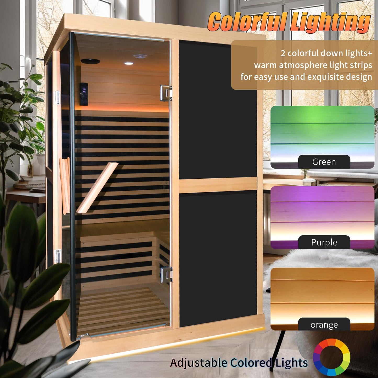 ToTibuy Infrared Sauna Two Person Saunas APP Control 1980W Wooden Home Spa Room Canadian Hemlock Wood Low-EMF Indoor Saunas,47.24 * 47.24 * 75.59Inch