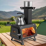 Giantex Portable Camping Wood Stove - Mini Wood Burning Stove w/ 2 Cooking Positions, Anti-scalding Door Handle & Heat Resistant Glass Window, Tabletop Fire Pit Stove for Outdoor Cooking & Heating Giantex