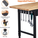 Workbench 60" x 22" Adjustable Height Worktable - Heavy Duty Rubber Wood Top with Drawer Storage, 2000 Lbs Capacity, Mobile Tool Storage Workstation with Power Outlets & Lockable Wheels Acekool