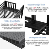Triple Bunk Beds for Kids with LED Light, Heavy Duty Metal 3 Bunk Beds with Charge Station & Storage Shelf, Triple Bed for 3 Kids, Convertible Three Bunk Frame for Boys, Girls and Teens, Black Duxelifin
